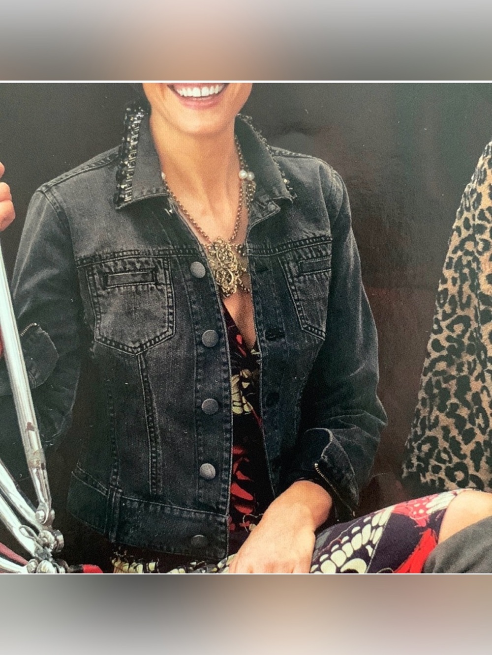 NWOT CAbi Distressed Black Washed Jean Jacket